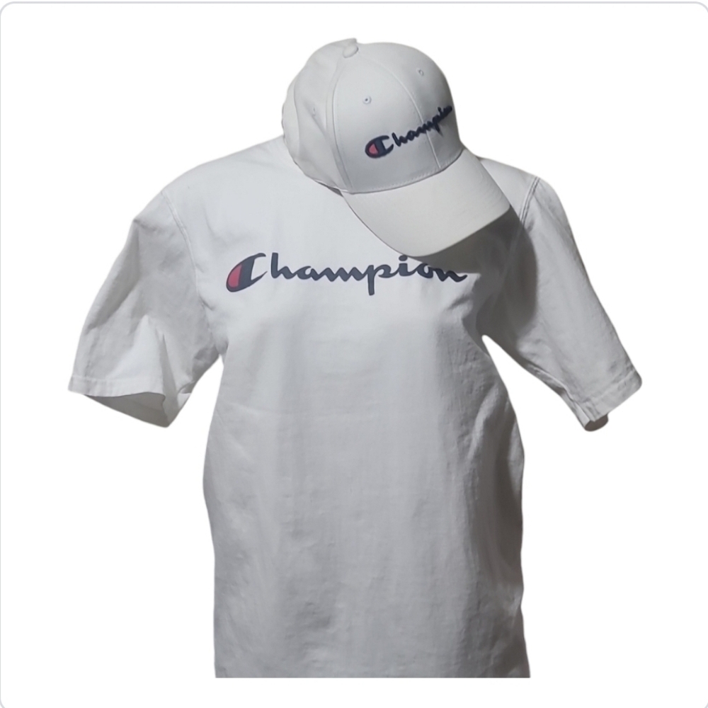 Authentic white Champion t-shirt and authentic champion ball cap (Pvcb2)